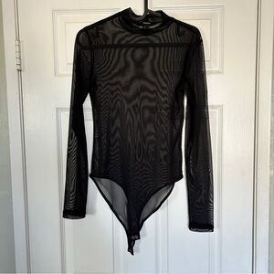 3/$20 Sheer black turtleneck bodysuit, size S